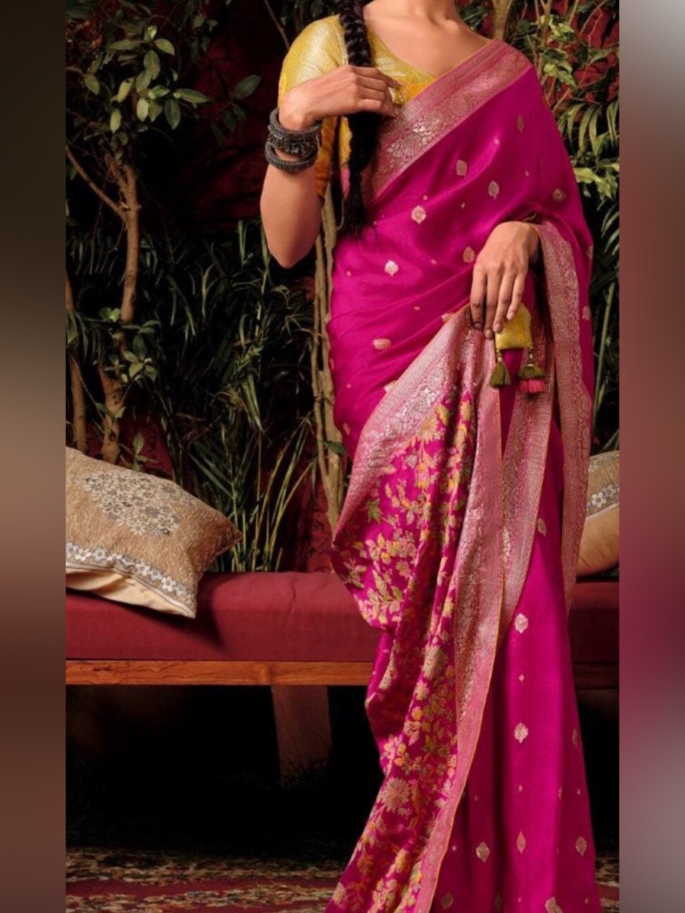 Brand new silk traditional sari wedding guest dress Indian Bride coral purple